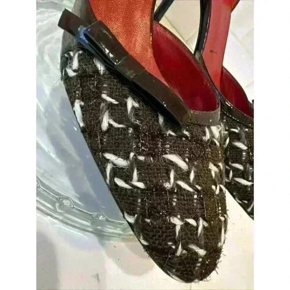 ST. JOHN COUTURE d'Orsay Brown Patent Leather Tweed Pumps/Heels 9 Made in Italy - Picture 3 of 16